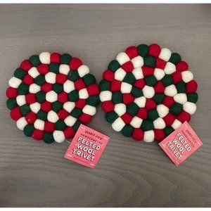 Trader Joe's Handcrafted Round Felted Wool Trivet 2pc. Holiday HomeDecor